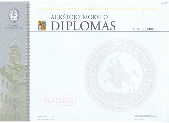 Aukštojo moklso diplomo pavyzdys
